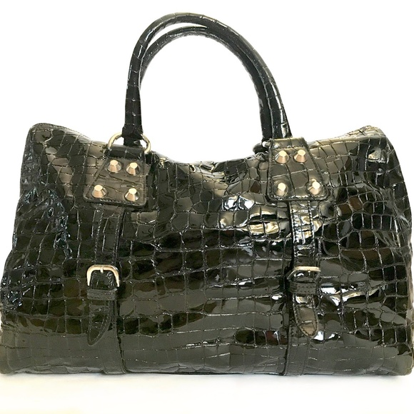 Italy Le Solim Patent Leather Bag Black - Picture 2 of 8